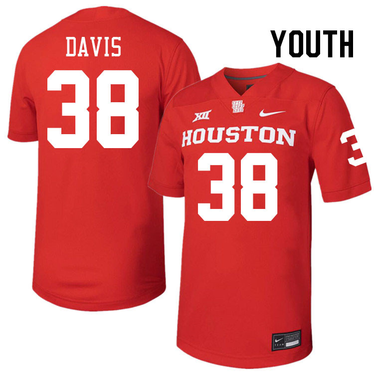 Youth #38 Aaron Davis Houston Cougars College Football Jerseys Stitched-Red